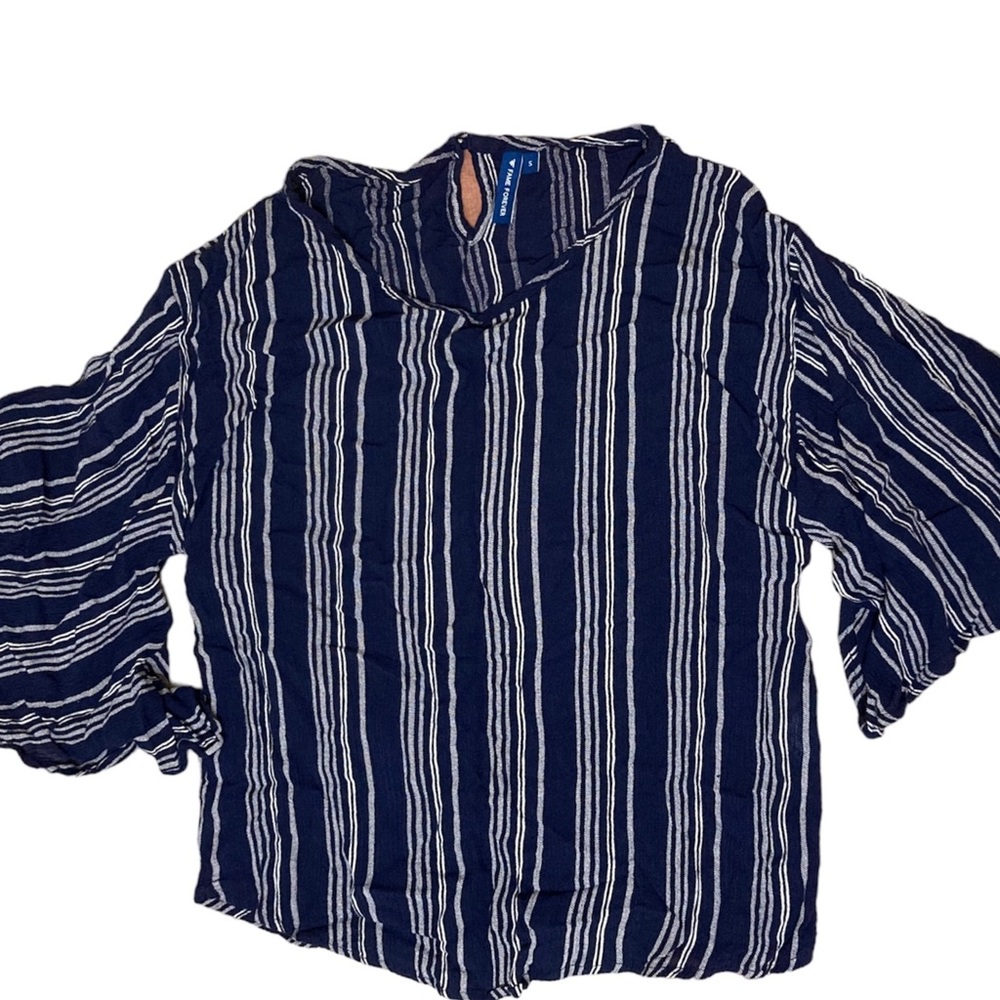 Fame forever navy blue white stripe bell sleeved top  - S